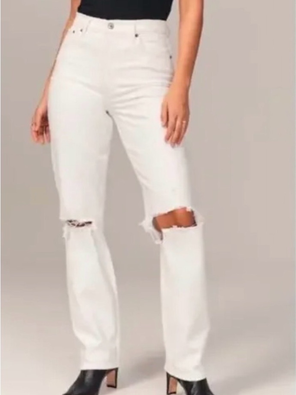 Abercrombie & Fitch White Ankle Straight Ultra High Rise Jeans